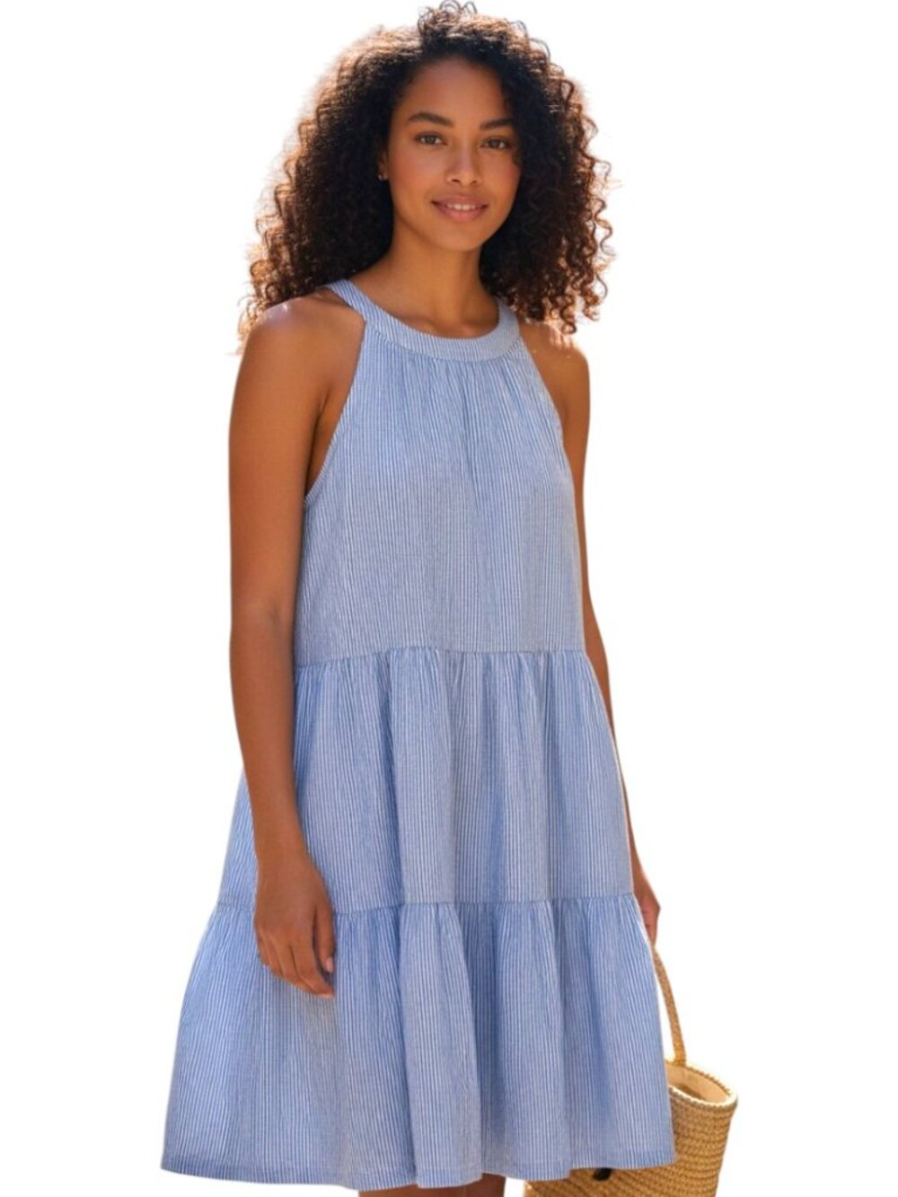 Old Navy Blue White Striped Sleeveless Tiered Summer Dress - Size M